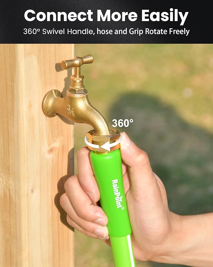 RAINPOINT Short Garden Hose 15ft - Lightweight Water Hose with Swivel Handle - Flexible, Heavy Duty, Hybrid Rubber, with Male to Female Fittings
