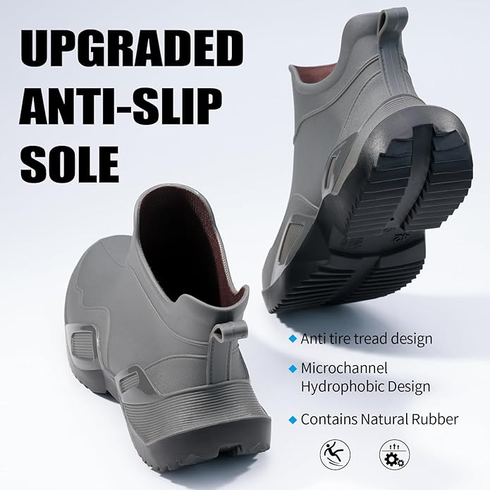 Women's Ankle Rain Boots - Slip On Waterproof Festival & Garden Shoes for Men - Comfortable Lightweight Rubber Wellies with Decorative Buckle