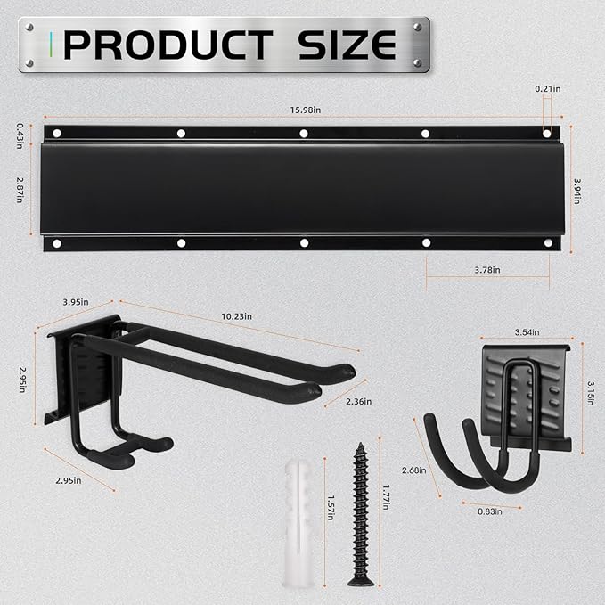Garage Tool Organizer Wall Mount, Heavy Duty Garage Organization Tool Storage Utility Rack, Sturdy Storage Rack Hanger with Adjustable Hooks, Garden Tool Organizer for Shovel, Rake, Folding Chair