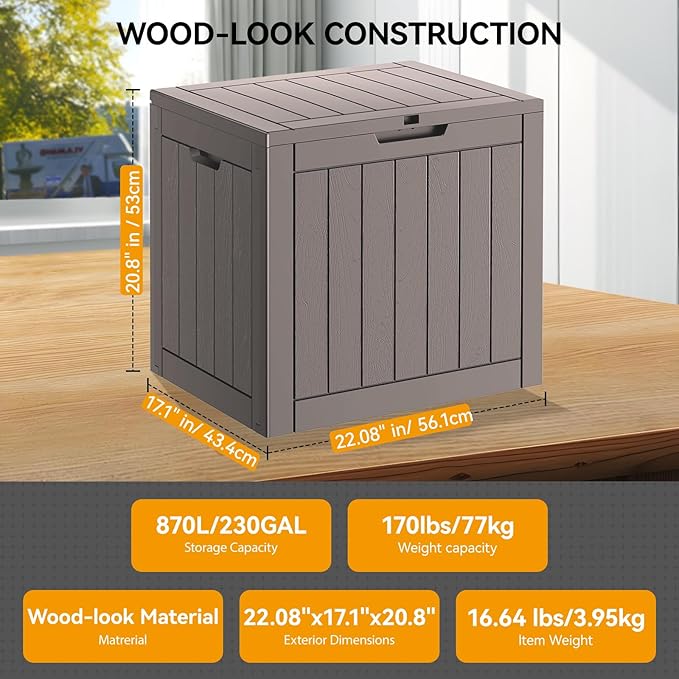 KAMABOKO 32 Gallon Resin Deck Box 2 Pack Outdoor & Indoor Waterproof Storage Box for Garden Tools, Package Delivery, Pool Supplies, Patio Cushions, Grey(Set of 2)