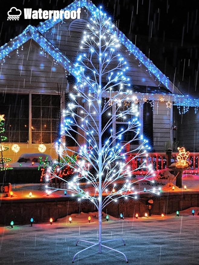Joomer Christmas Tree Lights,7.6FT 336 LED Birch Tree with Lights Artificial Twig Light with Remote Control Timer Outdoor RGB Light for Christmas Decoration