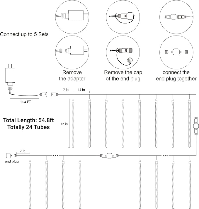 24 Tubes Meteor Shower Lights, Outdoor Icicles Christmas Lights, 12 Inch 864 LED Iciclelights Snow Falling Light, Connectable Raindrop Light, Xmas Wedding Party Tree Holiday Decor, Multicolor