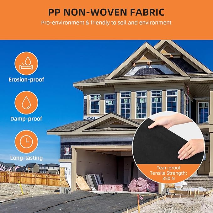 Towallmark Geotextile Landscape, 6ft x 300ft & 6oz Geotextile Fabric, PP Drainage 350N Tensile Strength & 440N Load Capacity, for Driveway & Road Stabilizationr, Erosion Control, French Drains