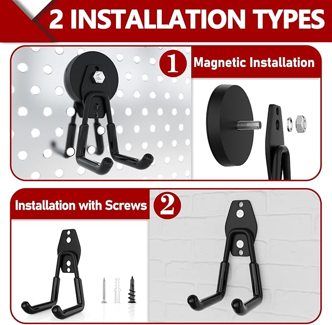 3-H Heavy Duty Magnet Garage Hooks 2 Pack, Large Strong Magnetic Hooks for Hanging Cordless Power Drill, Utility Magnetic Tool Holder for Metal Cabinet, Steel Pegboard, Toolbox, Garage(Black)