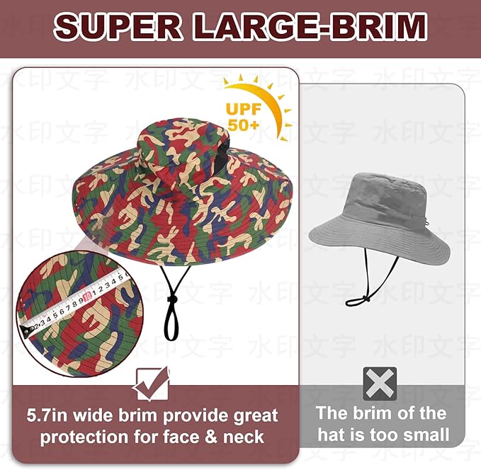 Super Wide Brim Fishing Hat for Men and Women,UPF50+ Waterproof Bucket Hat for Fishing, Hiking, Camping