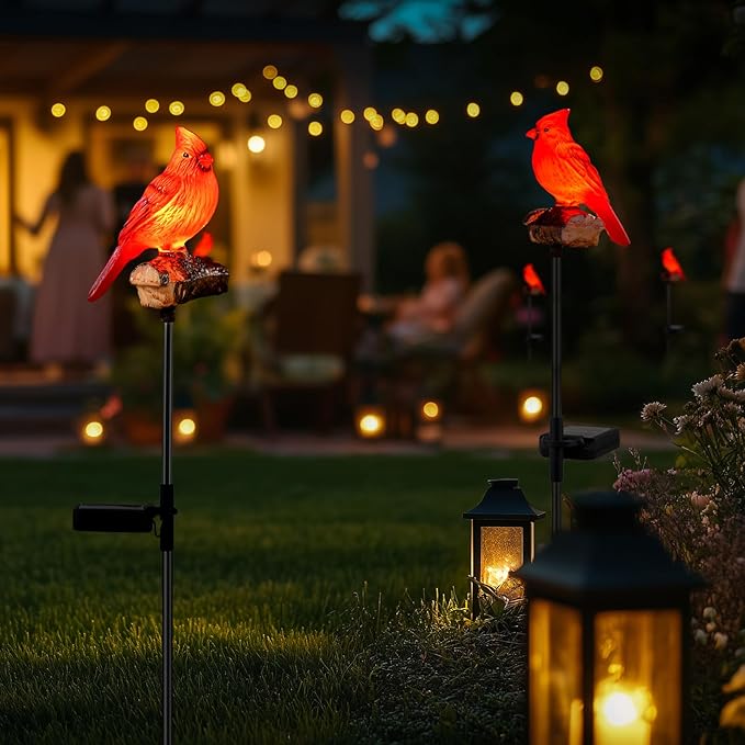 Cardinal Solar Stake Lights for Outside with Simulated Call and Breathing Light Waterproof Outdoor Christmas Decorations Yard Outdoor Use Perfect Garden Decorative Lights and Landscape Lighting