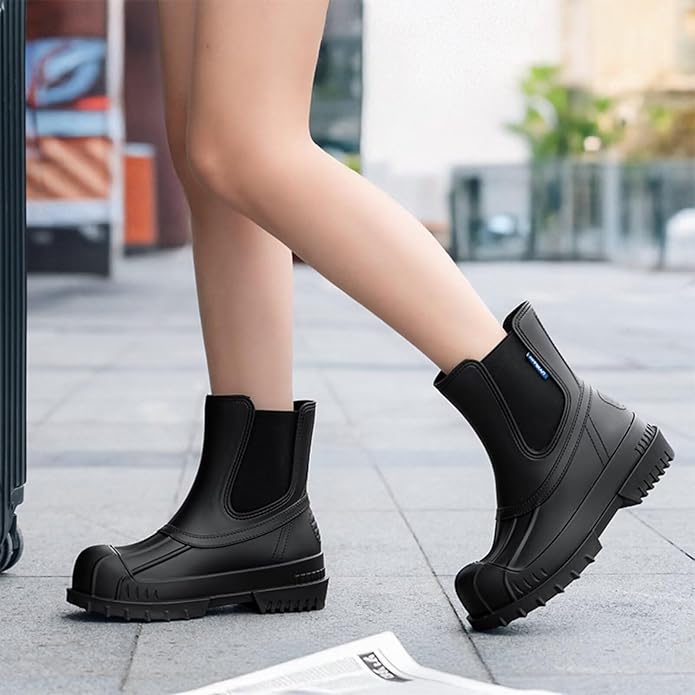 Short Rain Boots Women Waterproof Ankle Rainboots Fashion Chelsea Boots Non-Slip Garden Shoes for Outdoor Work Booties