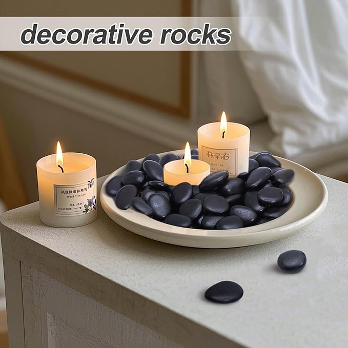 Calofulston 10LB Black Rock, Small River Stones Pebbles for Plants, Vases, Landscaping, Highly Polished Decorative Rocks, 1-1 3/4 Inch
