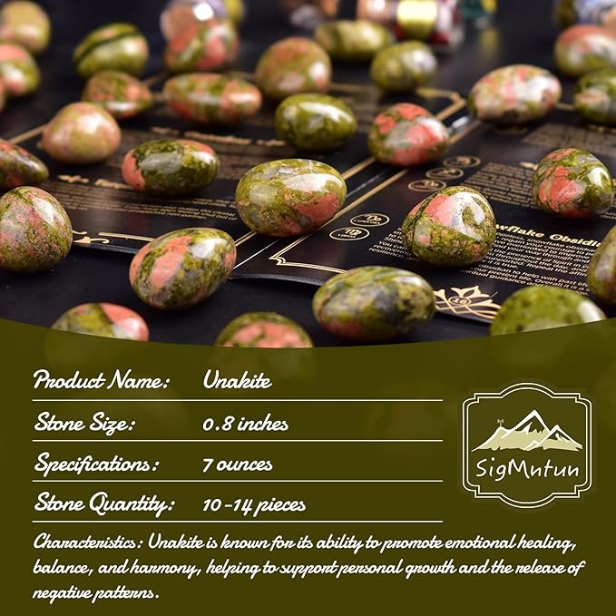 Polished Stone Set Unakite Crystals, 0.8" Handpicked Tumbled Gemstones Rocks, Pebbles for Reiki, Chakra, Healing, Home Decor