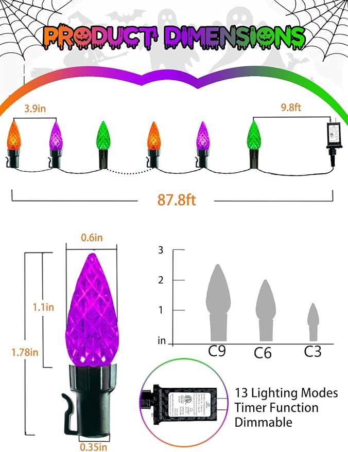240 LED 78FT C6 Halloween String Lights, Super Long Halloween Lights Outdoor Indoor with 13 Modes & Timer, Waterproof Fairy Twinkle Light Plug in for Tree Horror Party Decor (Orange Purple and Green)