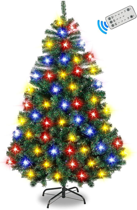 Northroad 5ft Pre-lit Artificial Christmas Tree, Prelit Xmas Tree w/600 Branch Tips & 150 UL Listed Lights with Remote Control,Timer for Xmas Decoration,Green