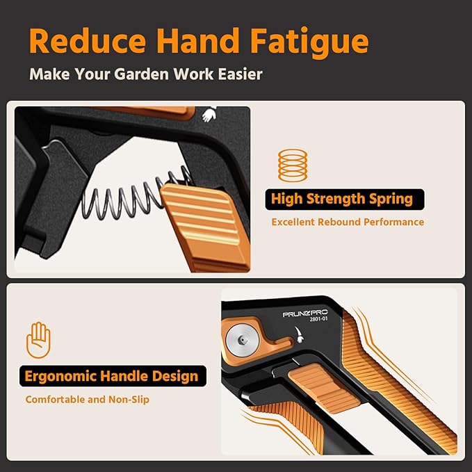 PrunePro 8" Professional Pruning Shears for Gardening Bypass Hand Pruner Stainless Steel Sharp Garden Scissors Plant Flower Rose Garden Clipper Green & Orange