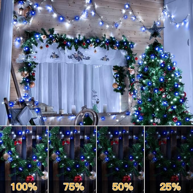 Ollny Christmas Lights, 500LED 164FT Long Christmas Tree Lights with 8 Modes Remote Timer IP44 Waterproof, Outdoor Christmas Lights for Tree House Yard Outside Xmas Decorations (Blue+White)