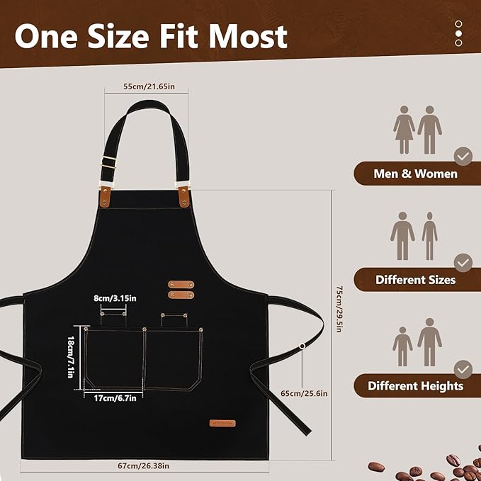 Chef Apron for Men Women with Pockets Adjustable Strap, Water Repellent Apron for Cooking, Baking