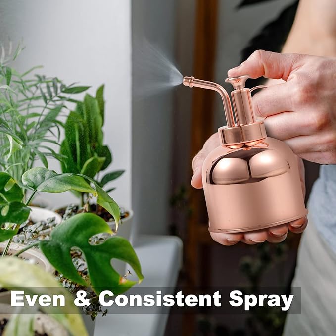 Plant Mister Spray Bottle, Metal Stainless Steel Plant Sprayer Mister, Small Watering Can Plant Spritzer with Top Pump for Indoor House Air Plants Succulents Outdoor Garden Decorative(Rose Gold)