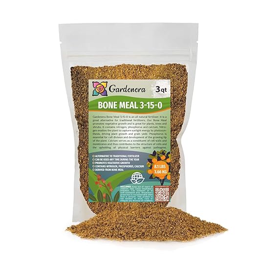𝐁𝐄𝐒𝐓𝐒𝐄𝐋𝐋𝐄𝐑 Organic Bone Meal Fertilizer by Gardenera (4-12-0 NPK) All-Natural Plant Food Source of Nitrogen and Phosphorus for Bulbs, Gardens, Potted Plants, Trees, and Shrubs - 3 QUARTS