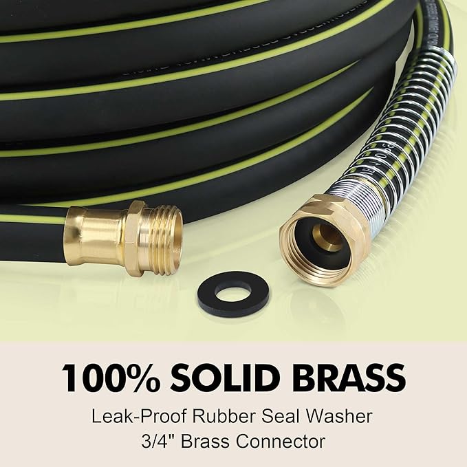 Rubber Garden Water Hose 100ft, 5/8" Leak Proof Garden Hose with Brass Connector, Flexible Hose Pipe for Lawn, Watering Cleaning & Washing
