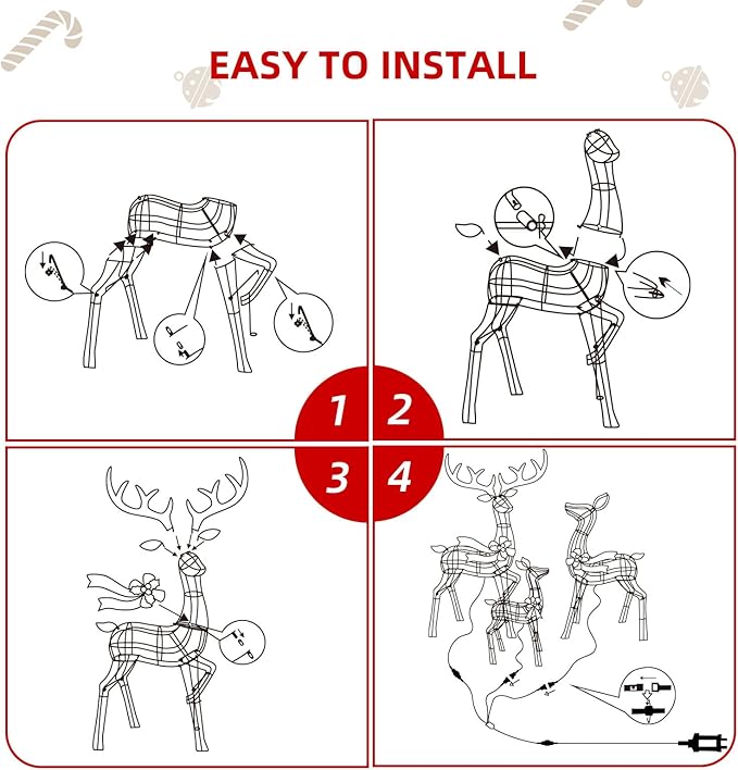 Outdoor Christmas Decorations Rattan Reindeer Family - Light Up Rattan Deer 3 Set with 210 LED Lights - Outside Yard Decor Kit Including Lighted 3-Piece Deer, Stakes - Brown