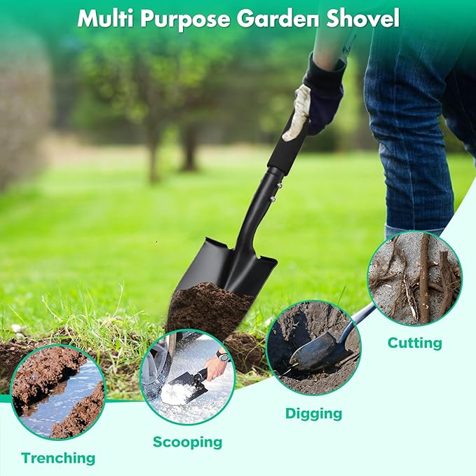 Garden Shovel, 31 Inch Small Garden Shovel, Light Weight Metal Gardening Flat Small Digging Shovel Spade for Kids, Planting, Gardening, Camping, Car, Mini Shovel- 6 Inch Wide Spade