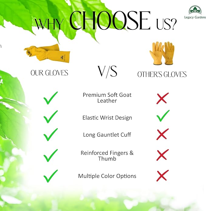 Leather Gardening Gloves for Women & Men, Long Garden Gloves, Cowhide Gauntlet Rose Pruning Thorn Resistant, Forearm Protection, XL, Yellow