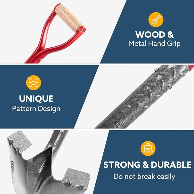 Garden Shovel Round Digging Shovel Heavy Duty Shovels for Digging Trenching Gardening Camping, 43 inches