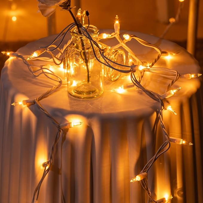 YULETIME 200 Clear Christmas Lights with White Wire, Pack of 2 Strands of 21 ft 100 Count UL Certified Incandescent Mini String Light (Clear - White Wire)
