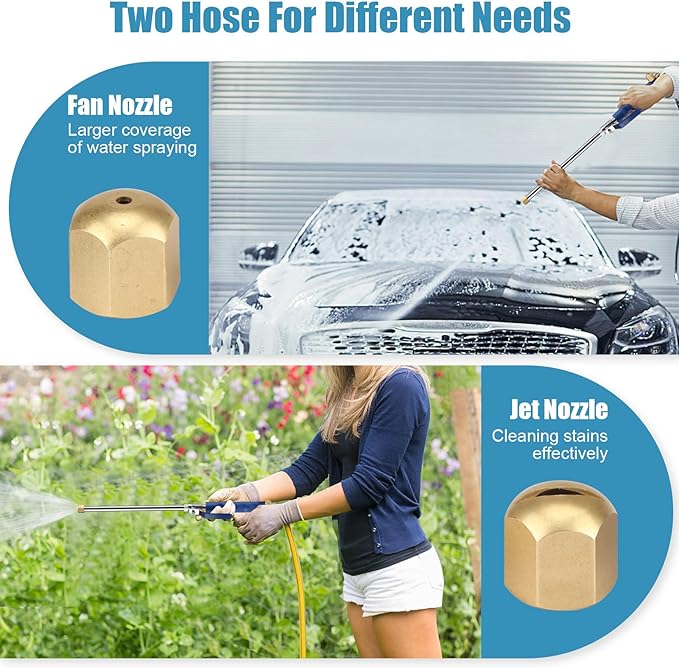 Jet Nozzle for Garden Hose, High Pressure Washer Hose Nozzle, Power Washer Wand with 2 Different Nozzles and Hose Quick Connectors for Car Washing, Garden Cleaning, Patio (18 inch)
