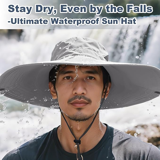 Super Wide Brim Fishing Hat for Men and Women,UPF50+ Waterproof Bucket Hat for Fishing, Hiking, Camping
