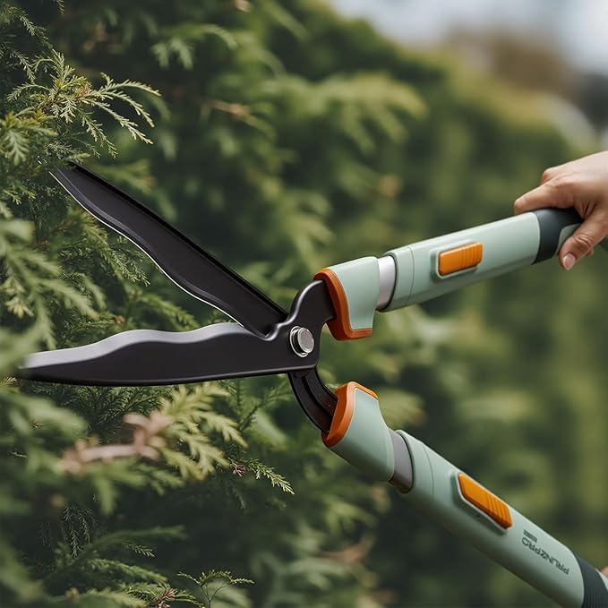 PrunePro Hedge Shears 27"-35" Extendable Handle Trimmer Clippers with Wavy Sharp Stainless Steel Blade Garden Shears Bush Cutters