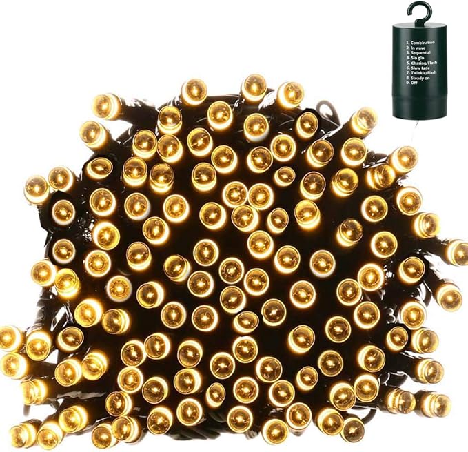 LYHOPE Christmas Lights, 200 LED 72ft 8 Modes Battery Operated Waterproof Fairy Christmas String Lights for Outdoor & Indoor, Patio, Lawn, Landscape, Garden, Xmas Tree, Holiday (Warm White)