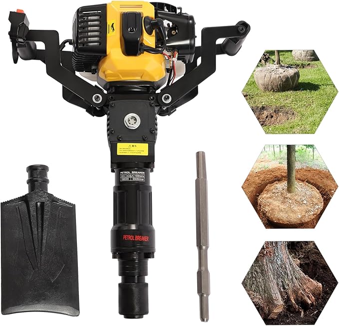 Tree Digger Machine Tree Digger 1250W 2 Stroke 6500RPM Gas Tree Planting Digging Machine Gasoline Planting Garden Tree Digger Shovel Gas Powered Garden Digger Tool Portable Trench Digger-Yellow