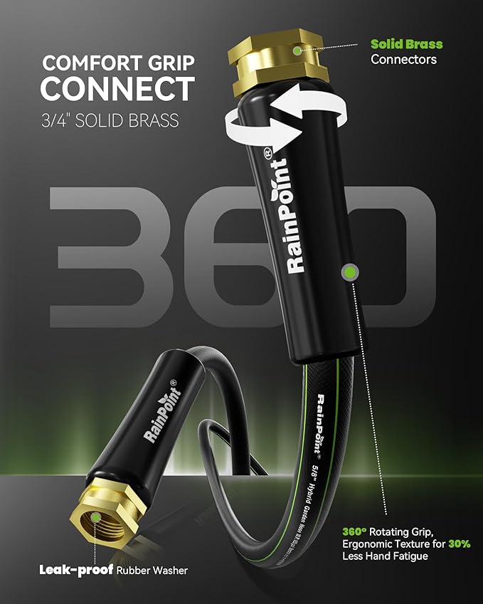 RAINPOINT Short Leader Garden Hose 10ft x 5/8", Water Hose Heavy Duty, Flexible, Lightweight Durable Hybrid Hose with Swivel Handle for Yard, Car Wash, Pets, No Kink, Female to Female Fittings