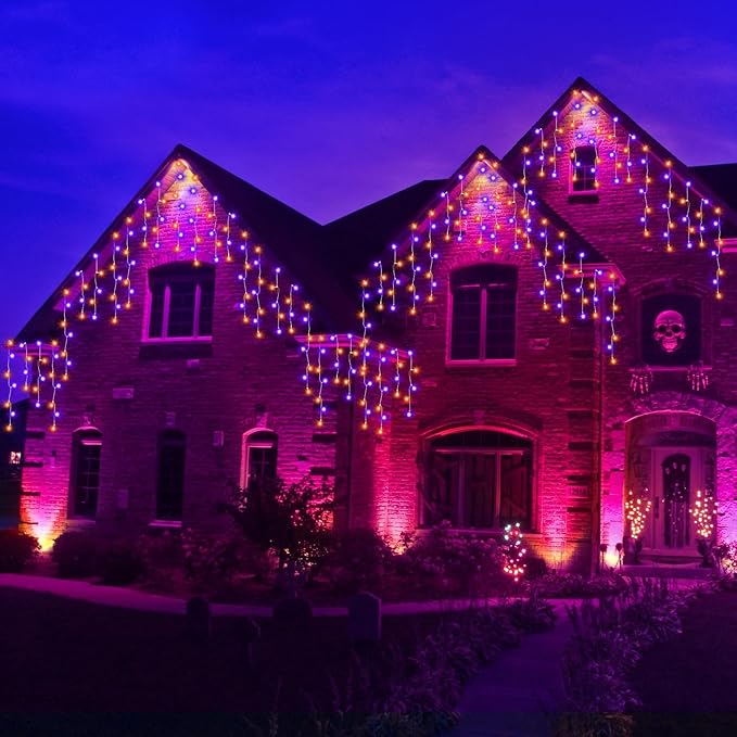 52FT Outdoor Halloween Lights, 480LED Purple and Orange Halloween Lights 12 Lighting Modes with Timer Memory Waterproof, String Lights for Outside, Party, Holiday, Garden Decor