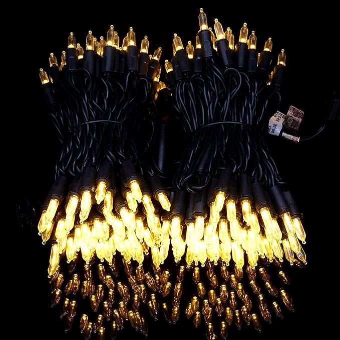 YULETIME 200 Warm White LED Christmas Lights, 66 Feet Black Wire UL Certified Commercial Grade Holiday String Light Set