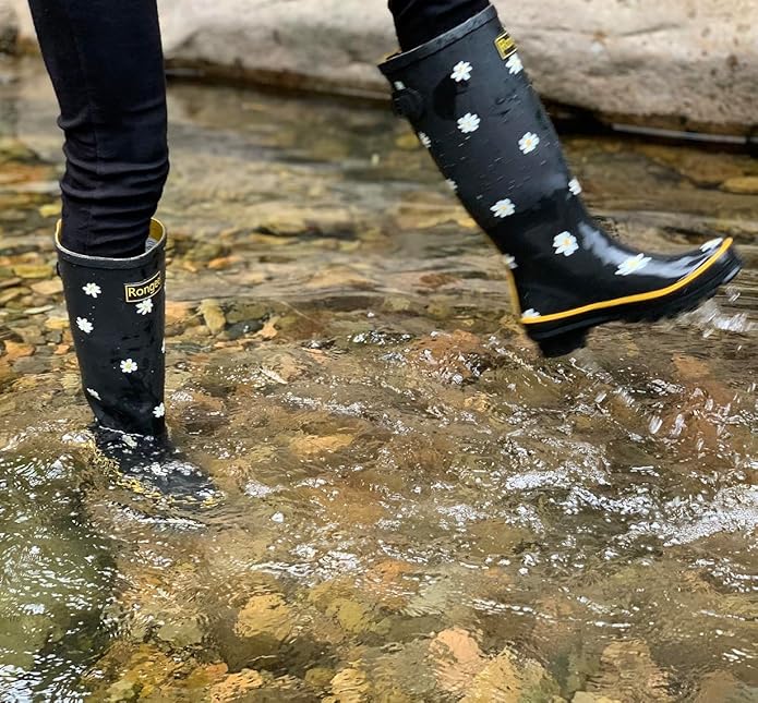 Rongee Rain Boots for Women Waterproof Garden Outdoor Mud Boots Printed with Adjustable Buckle