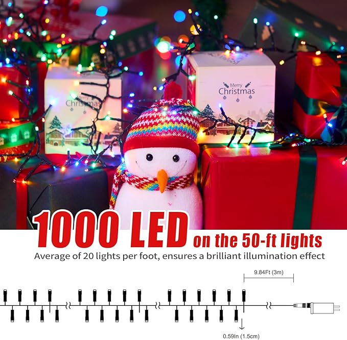 1000 LED Amount of Christmas Tree Lights Decorations with Remote, Waterproof Plug in Cluster Lights Christmas for Outdoor Outside Indoor,Multicolor