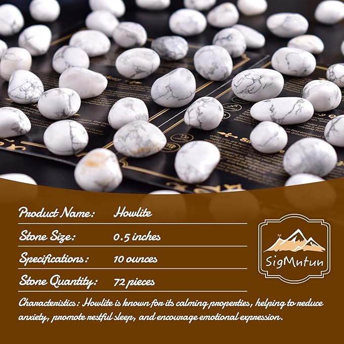 Polished Howlite Crystal Stone Set - 0.5" 10 oz, Handpicked Tumbled Gemstones Rocks, Pebbles for Reiki, Chakra, Healing, Home Decor