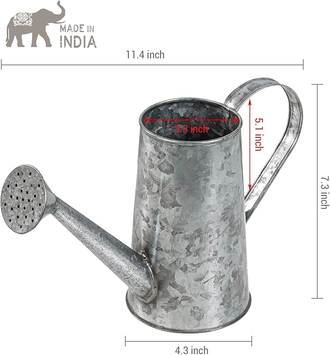 MyGift 5 Inch Mini Rustic Galvanized Metal Decorative Vase in Vintage Style Watering Can Design for Dried Flowers and Artificial Plants - Handcrafted in India (Pack of 2)
