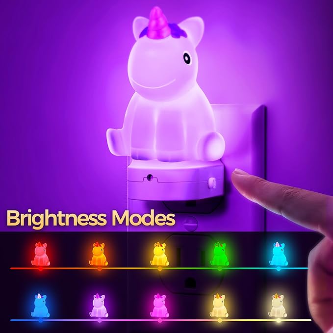 DORESshop LED Night Light for Kids[2 Pack], 3D Cute Unicorn Night Lights Plug into Wall with Dusk to Dawn Sensor, RGB+Soft White 3000K Night Light, Christmas Birthday Gift for Kids, Room Decor