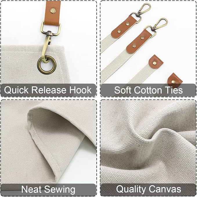Apron for Men Women with Pockets Cotton Canvas Cross Back Heavy Duty Adjustable Work Apron