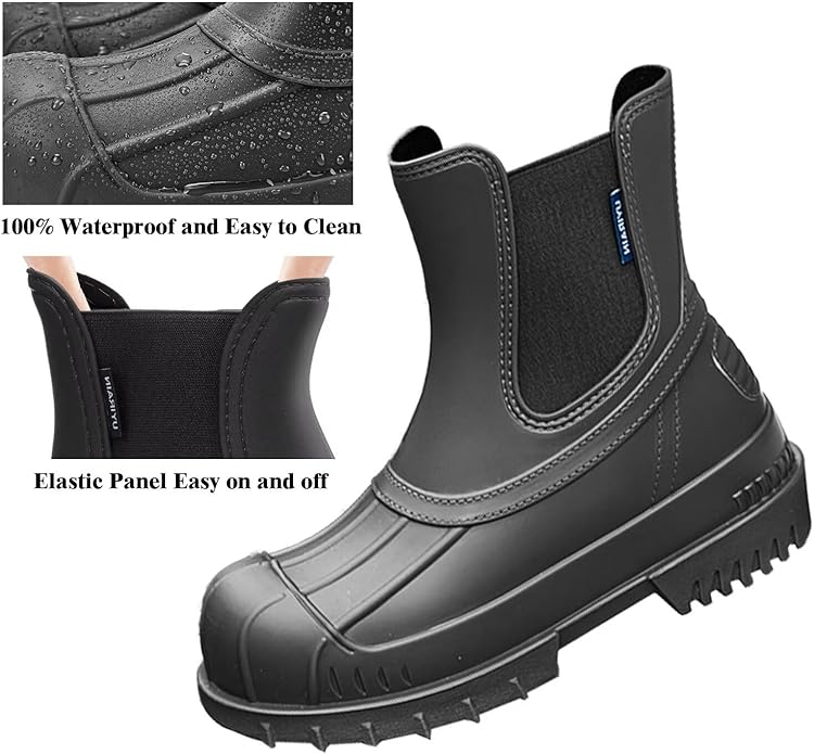 Short Rain Boots Women Waterproof Ankle Rainboots Fashion Chelsea Boots Non-Slip Garden Shoes for Outdoor Work Booties
