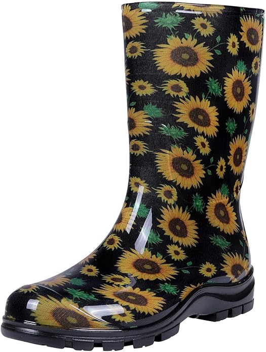 Asgard Women's Mid Calf Rain Boots Printed Waterproof Rubber Boots Short Garden Shose