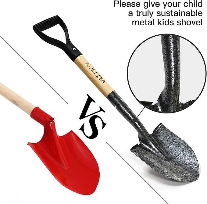 Small Short Handle Shovel - 28 Inches Overall Length - Kids Metal Sand Shovel for Digging and Gardening - Metal + Wooden