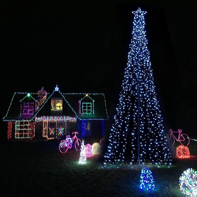 Outdoor Lighting Christmas Tree Lights 7.8Ft Cone Tall Star Topped Artificial Christmas Trees Arbol de Navidad Outside Decor for Xmas New Year Holiday WarmWhite/White