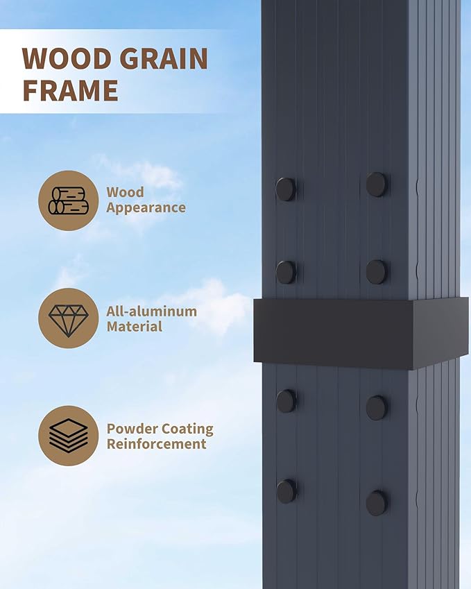 Garvee 10x13 Ft Outdoor Pergola with Retractable Canopy & Side Mesh Screen Gray Column Patio Gazebo for Garden Grape Trellis Backyard Deck(Blue+White)