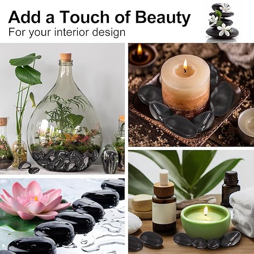 20Ib Black River Rocks for Landscaping-Polished Pebbles for Plants-Garden Decorative Stones-1-2 Large Plant Rocks,Ideal for Aquarium, Home Decor