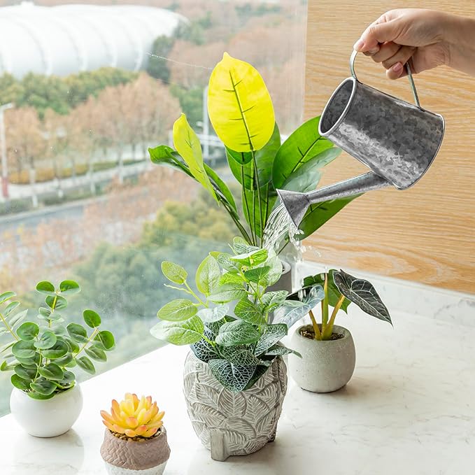 MyGift 5 Inch Mini Rustic Galvanized Metal Decorative Vase in Vintage Style Watering Can Design for Dried Flowers and Artificial Plants - Handcrafted in India (Pack of 2)