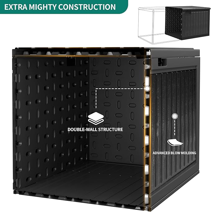 YITAHOME 90 Gallon Double-Wall Deck Box with Side Handles, Outdoor Large Storage for Patio Furniture Cushions, Garden Pool Accessories, Water Resistant & Lockable