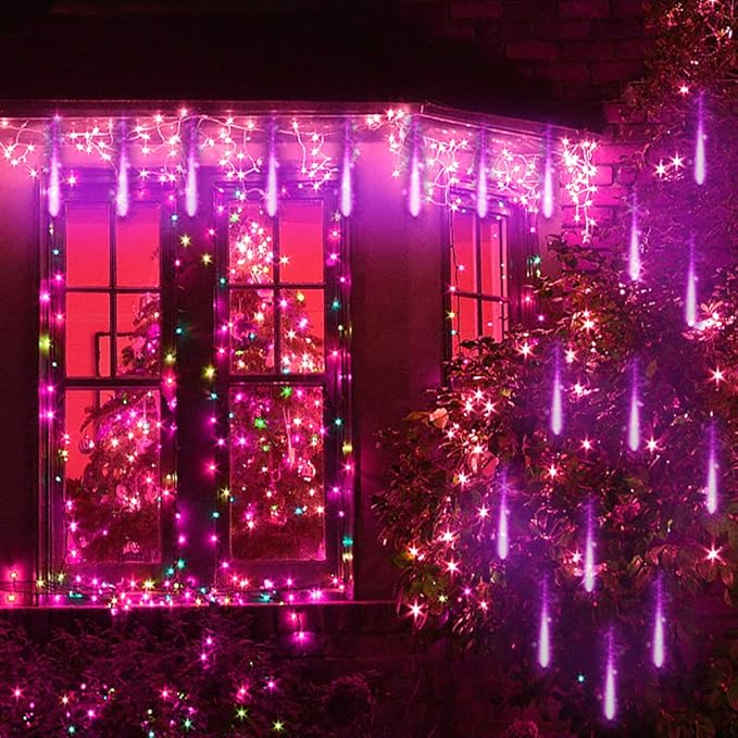 Kwaiffeo Halloween Lights, 24 Tubes Meteor Shower Light(Equivalent to 3 Sets of 8-Tube) for Halloween Christmas Decorations Outdoor, Purple Lights for Xmas Party Yard Tree Decor, UL Plug