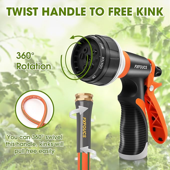 Heavy Duty Garden Hose – 5/8 Inch Flexible, Lightweight Hybrid Hose with 600 PSI Burst Pressure, Swivel Handle, and Durable Copper Male/Female Fittings (Orange with hose sprayer, 50FT)